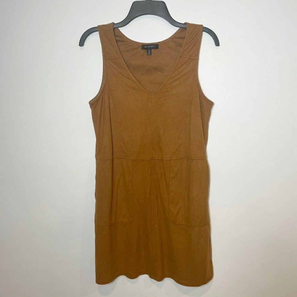 Jodi Kristopher Womens Faux Suede A-Line Mini V-Neck Sleeveless Dress Brown M
